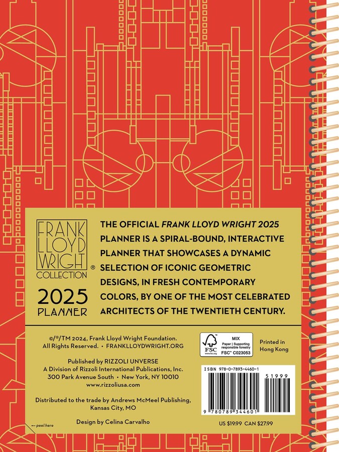 Frank Lloyd Wright 12 Month 2025 Planner Calendar