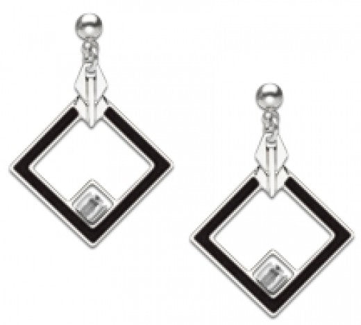 Earrings - May House - Crystal Bead and Black Enamel