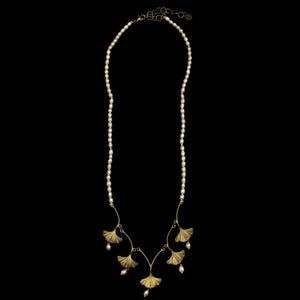 Ginkgo Leaves & Pearl Necklace - 16"